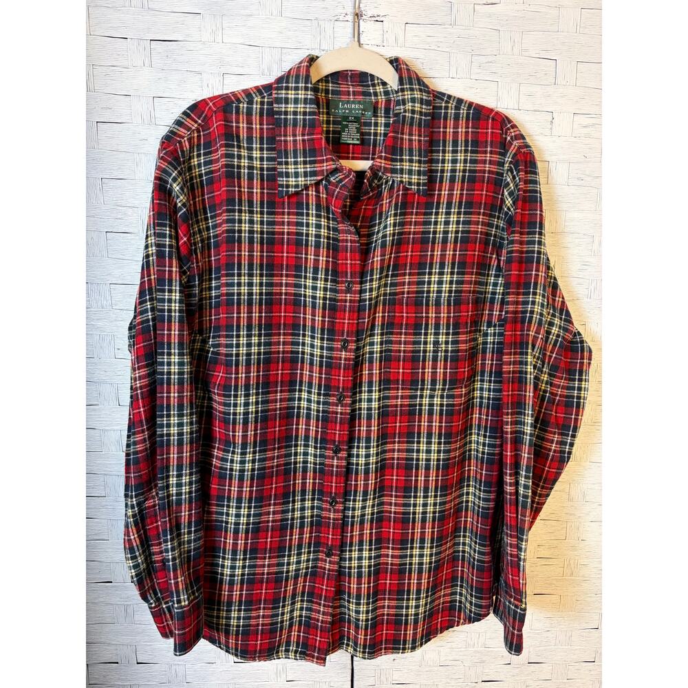 Vintage Lauren Ralph Lauren womens flannel shirt  button down cozycore PlusSZ  ￼